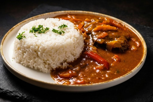 150g Cikánská hovězí pečeně, dušená rýže