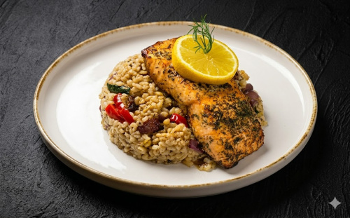 200g Špíz z lososa, zeleninový kuskus